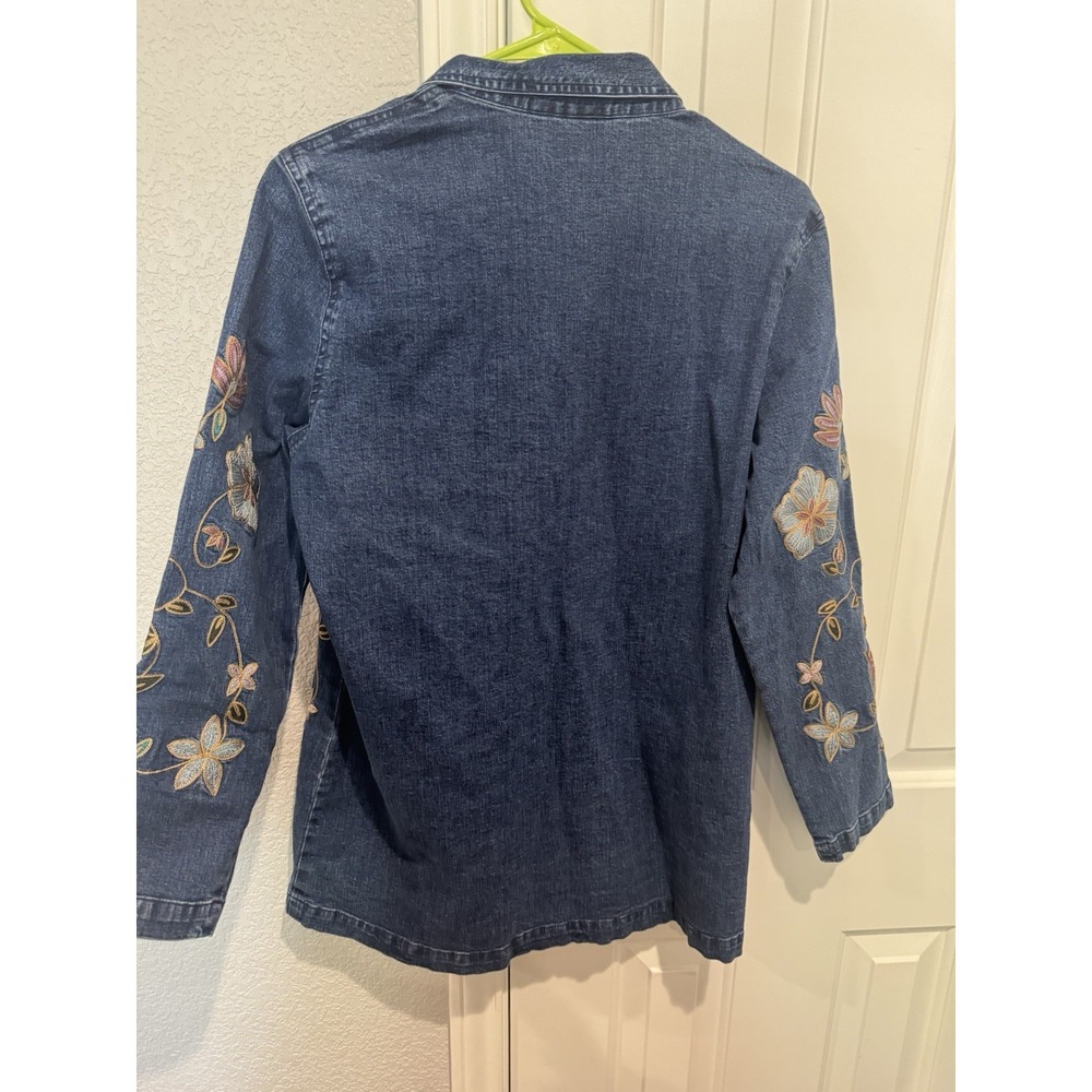 Vintage Denim Floral Jean Blazer Jacket Cottagecore Embroidered Boho Small Med - Picture 4 of 6